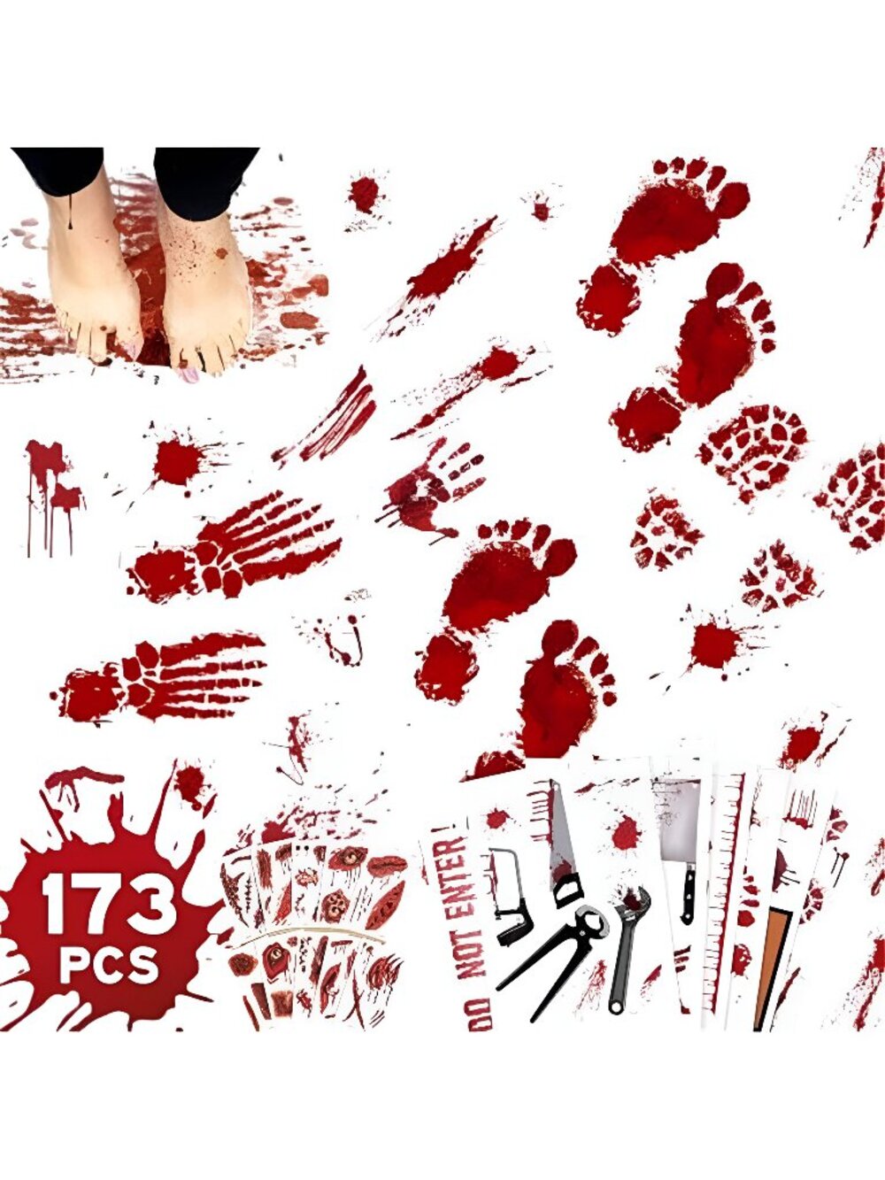 173PCS Halloween Bloody Footprints Floor Clings Plus Tattoos